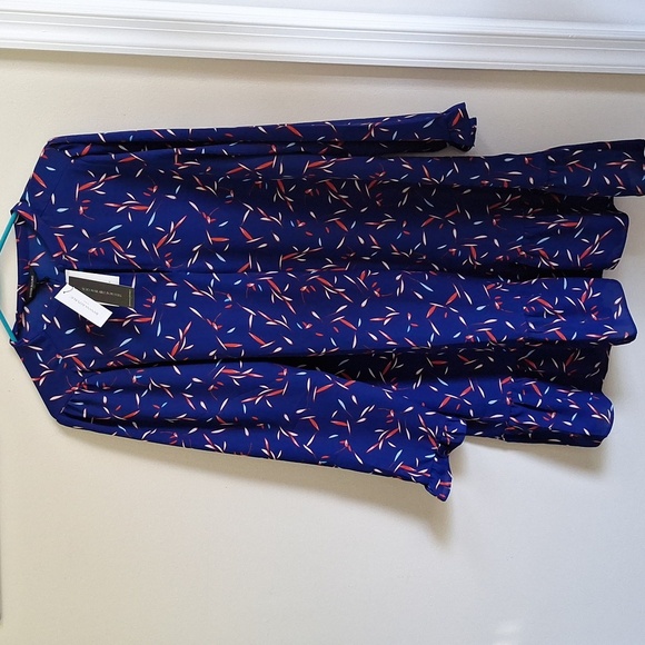 Banana Republic Ruffle-Hem Swing Shift Blue Long Sleeve Dress Size M - Picture 5 of 9